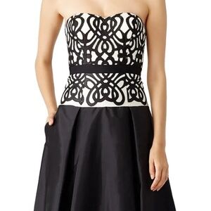 AIDAN MATTOX "Gated Sweetheart" strapless gown with lattice embroidery